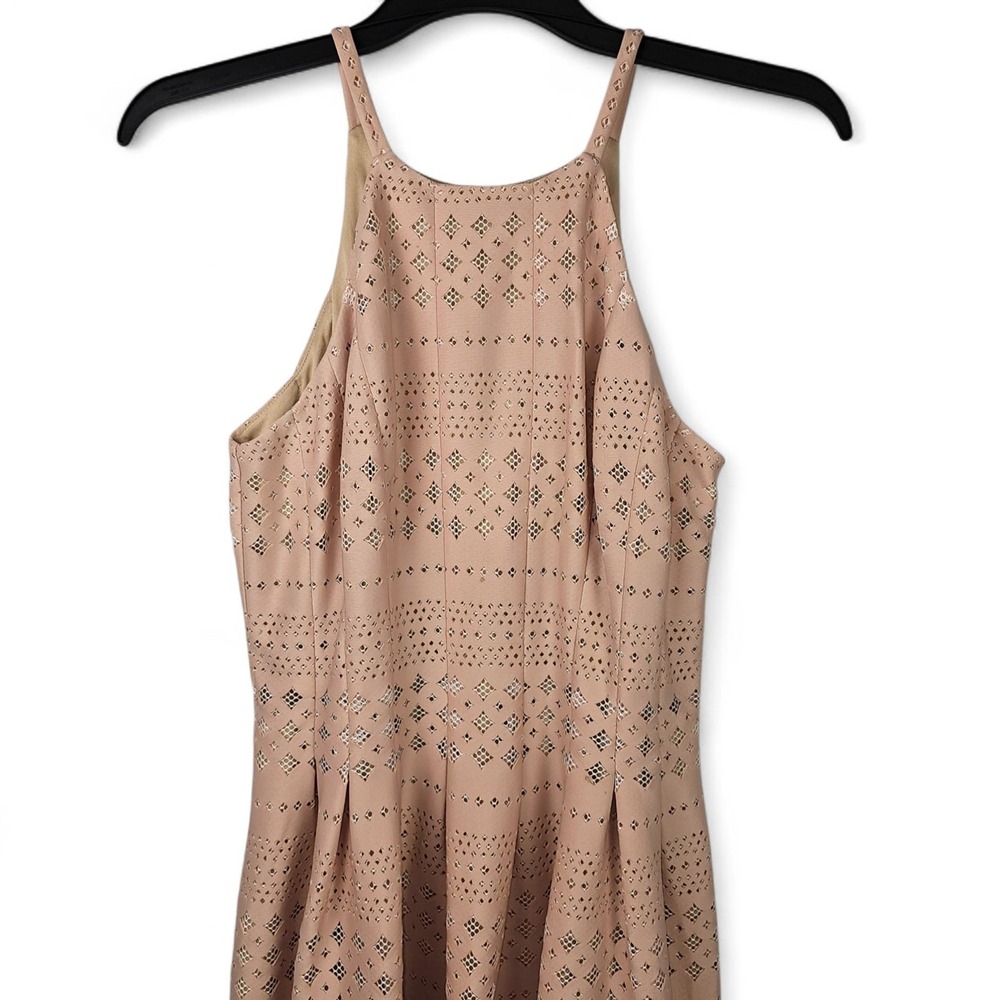 Eliza J Laser Cut Halter Dress 10 Blush Pink Fit Flare Cocktail Party Wedding